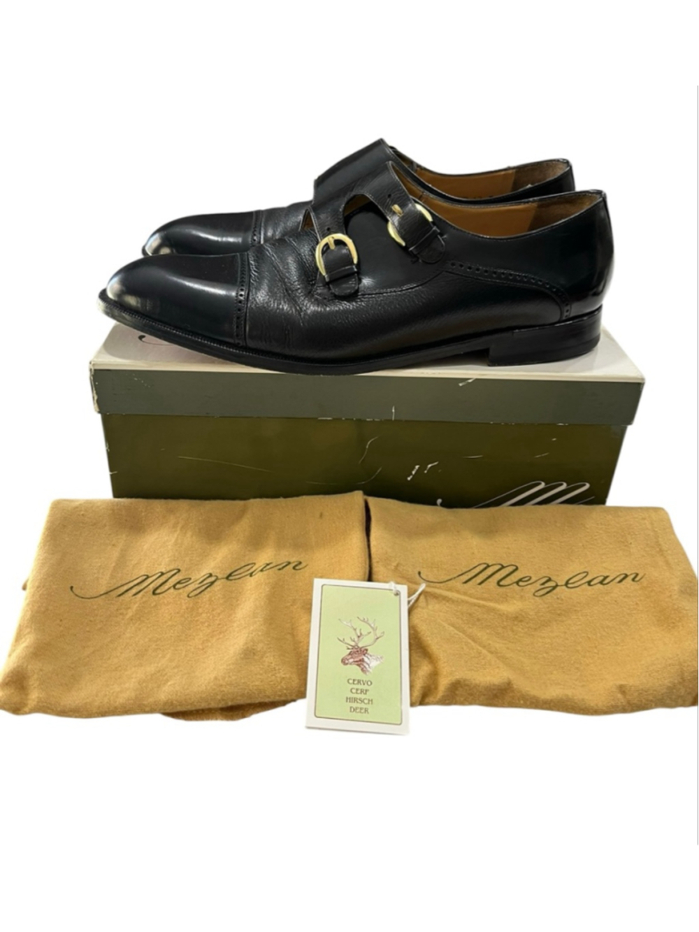 Mezlan Spain Black Deerskin Leather Double Monk Strap Dress Shoes Men's 12 M